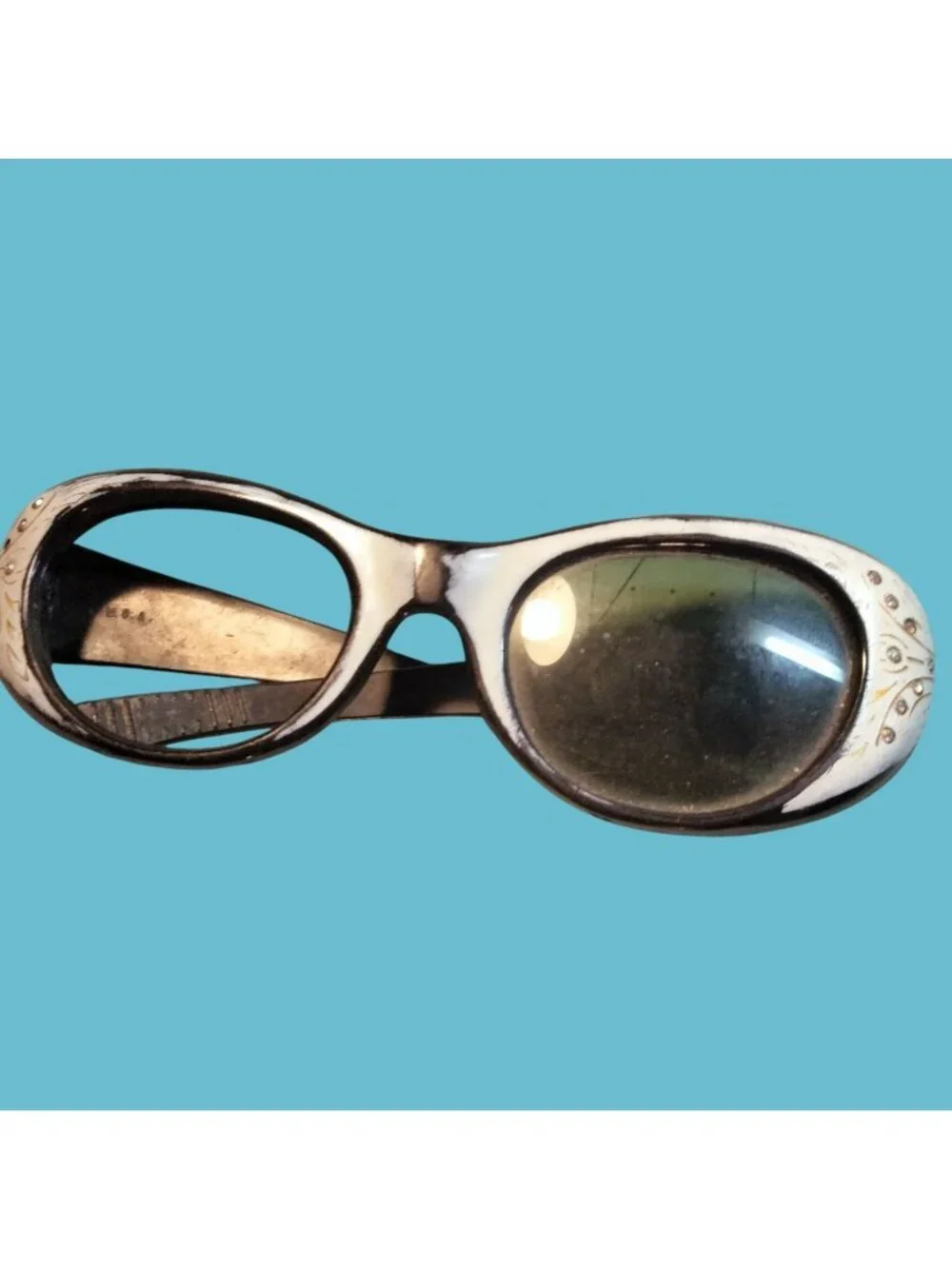 Vintage Black White Rhinestone Embellished Sunglasses 1950 Hollywood Regency